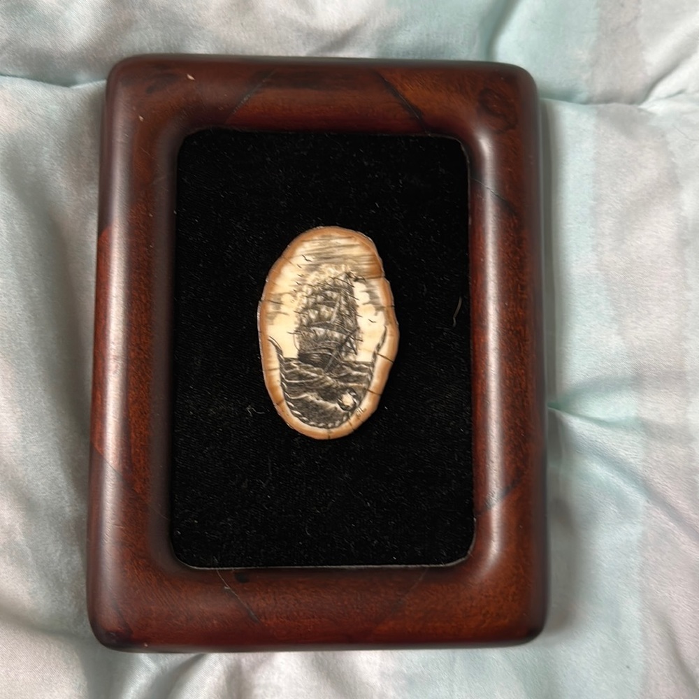 Scrimshaw Rare Hard to Find Antique Artwork with Signature and Frame